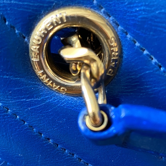 YSL Saint Laurent Chevron Monogram Matelassé Envelope Medium Bag Purse - Blue - Picture 8 of 13